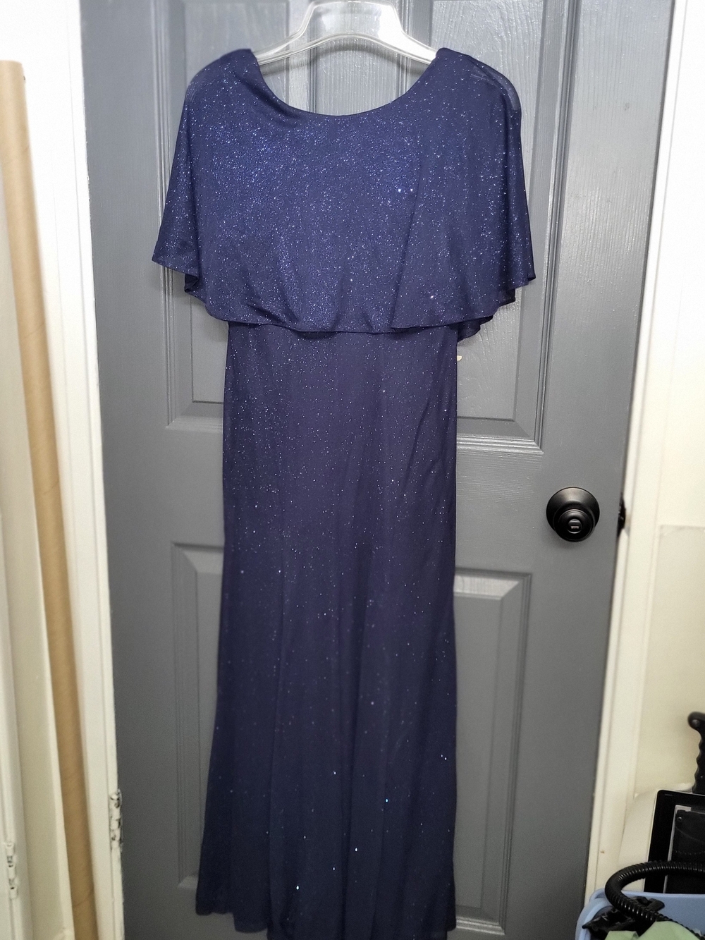 Navy Sparkle Capelet Maxi Dress — Women's Evening Gown
